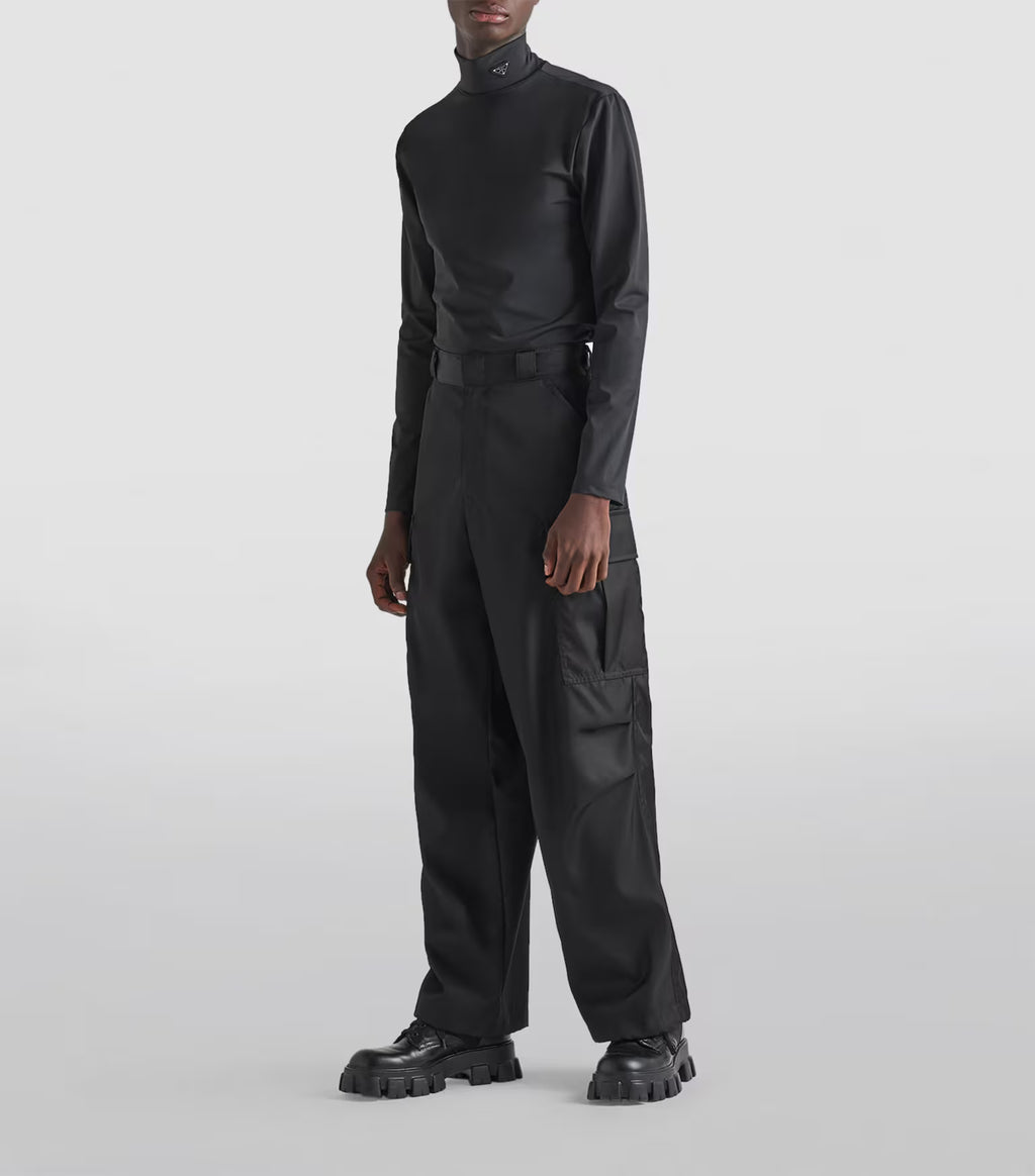 Prada  Folded neck top and triangular brand logo