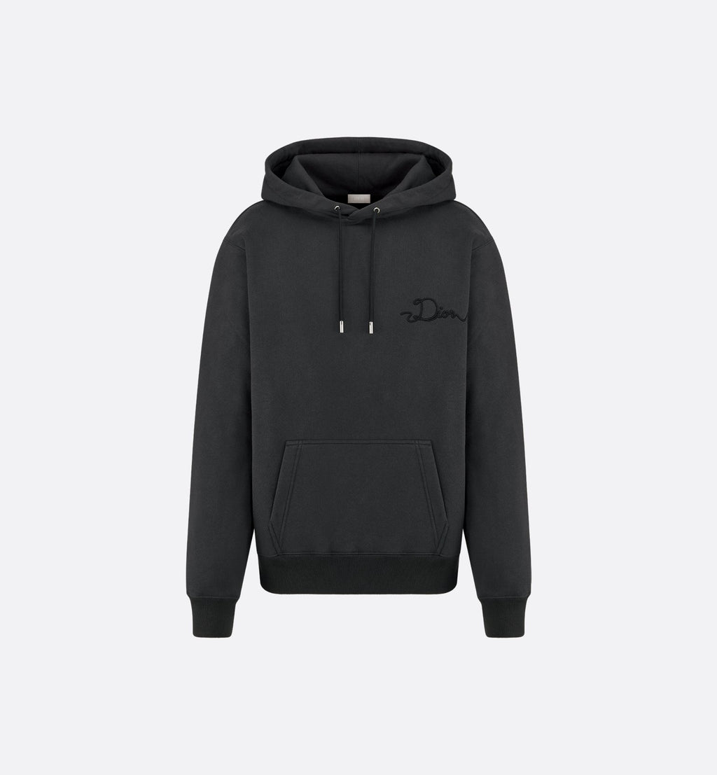 Dior Ribbon Hooded Sweatshirt Deep Gray Cotton Fleece