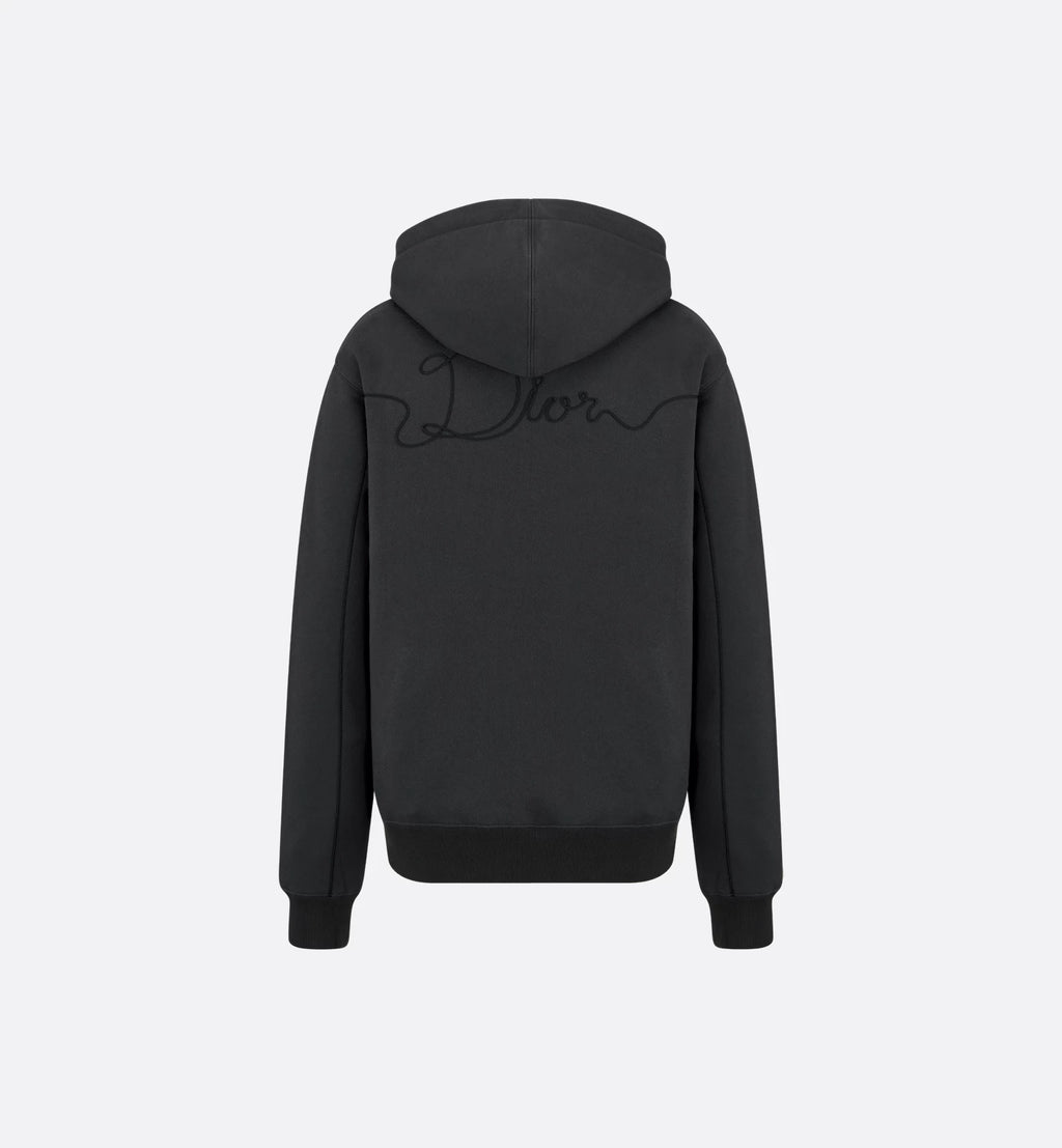 Dior Ribbon Hooded Sweatshirt Deep Gray Cotton Fleece