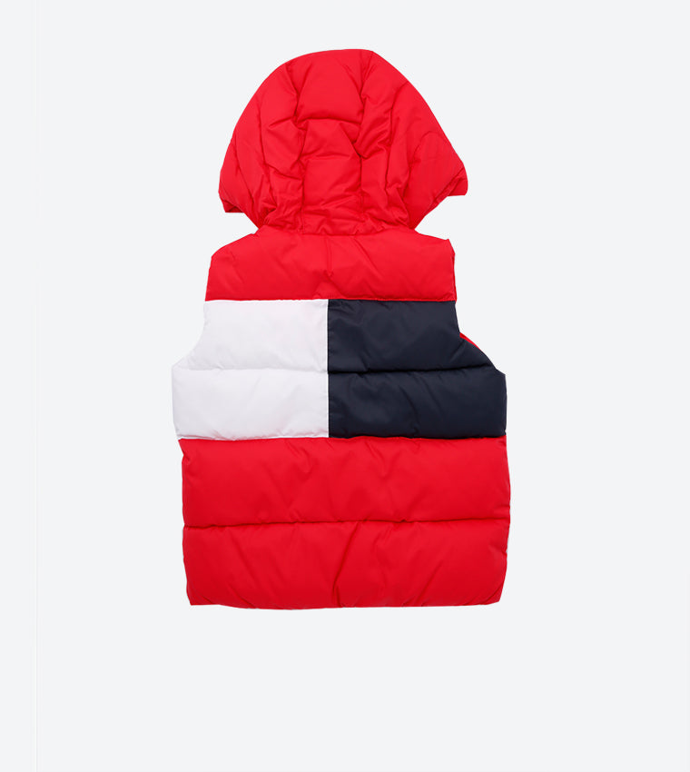Tommy Hilfiger 
Full Front Zip Closure Flag Padded High Neck Vest - Red