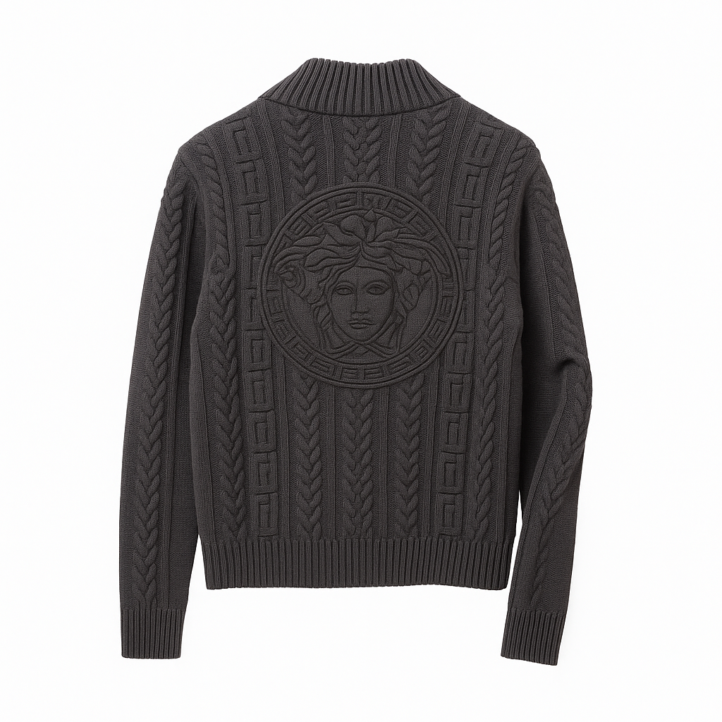 VERSACE - MEDUSA JACQUARD ZIP KNIT SWEATER