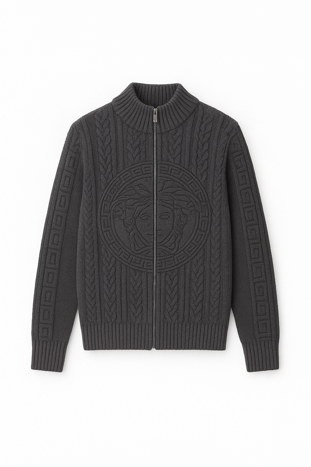 VERSACE - MEDUSA JACQUARD ZIP KNIT SWEATER