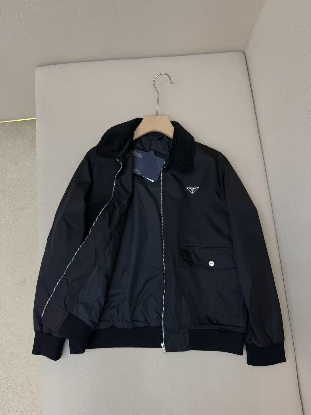 PRADA
Detachable-Collar Brand-Patch Regular-Fit Cotton-Blend Bomber Jacket