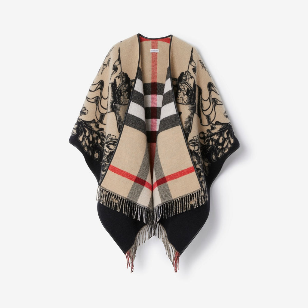 BURBERRY-Reversible EKD Check Wool Cape