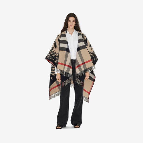 BURBERRY-Reversible EKD Check Wool Cape