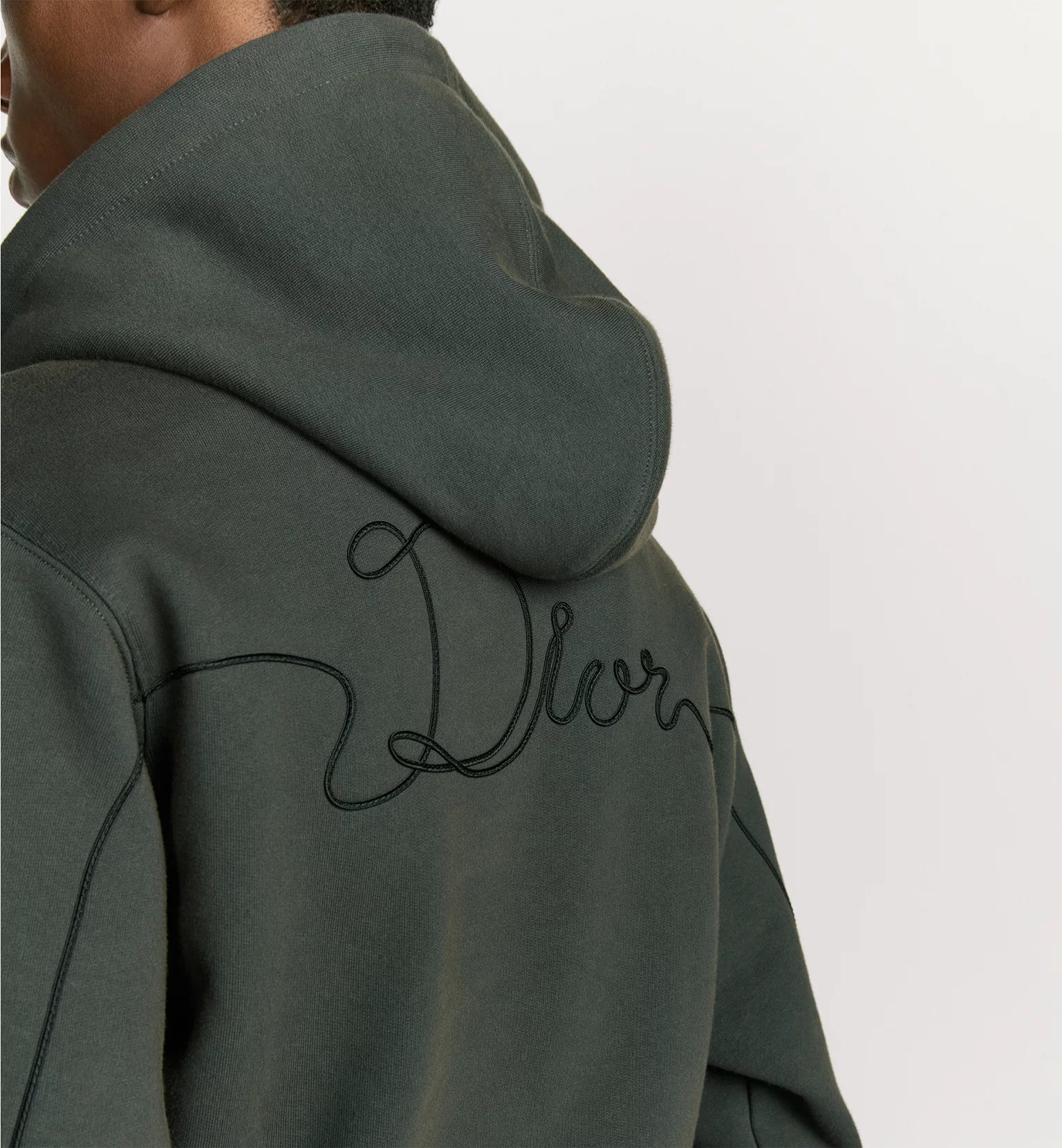 Dior Ribbon Hooded Sweatshirt Deep Gray Cotton Fleece