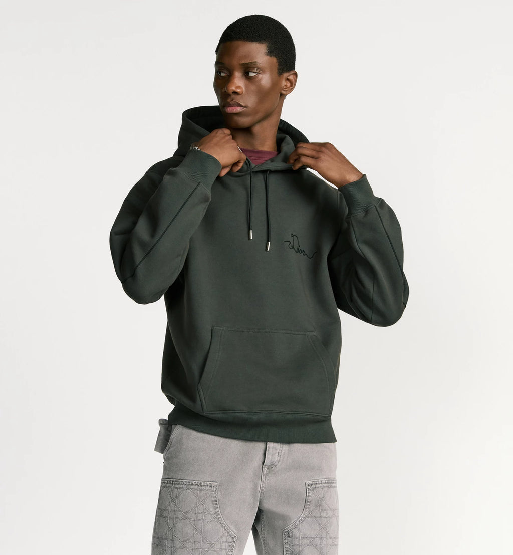 Dior Ribbon Hooded Sweatshirt Deep Gray Cotton Fleece