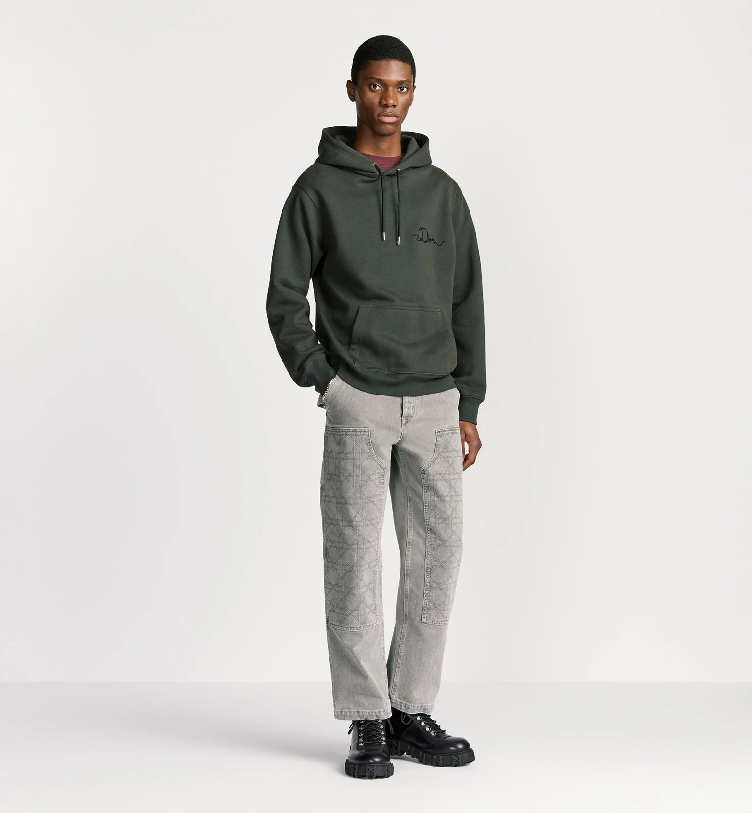 Dior Ribbon Hooded Sweatshirt Deep Gray Cotton Fleece