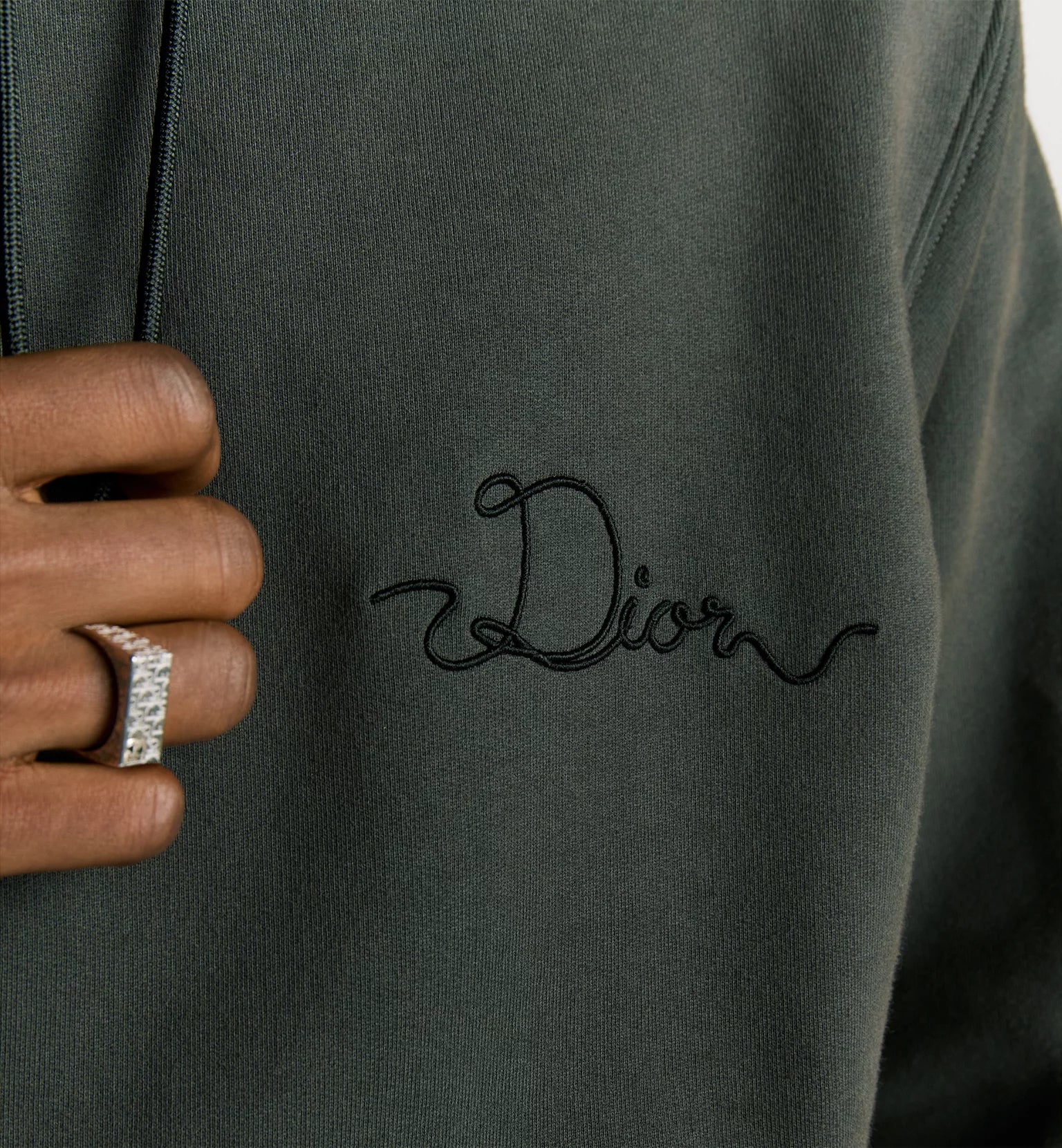 Dior Ribbon Hooded Sweatshirt Deep Gray Cotton Fleece